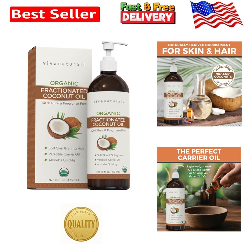 Versatile Organic Fractionated Coconut Oil – 16 Fl Oz Skin & Hair Care Solution