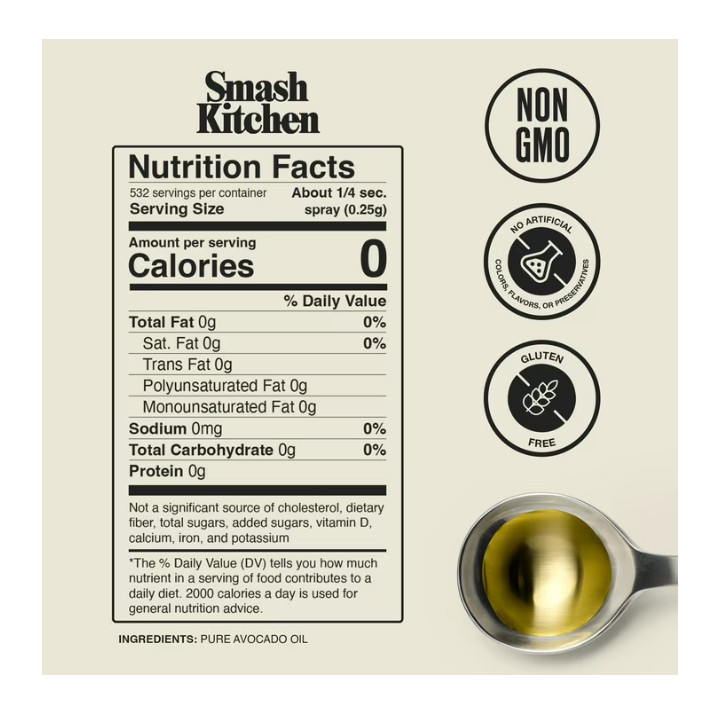 Smash Kitchen Avocado Oil Spray 4.7 fl oz Pure Non Stick Cooking Oil gallery
