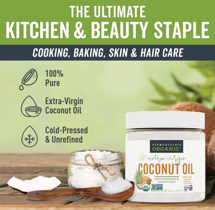 Organic Unrefined Coconut Oil 16oz Cold-Pressed Extra Virgin Cooking & Hair Skin