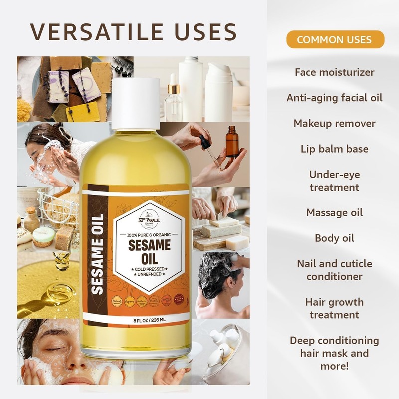ORGANIC SESAME OIL 16 oz Cold Pressed Unrefined | 100% Pure Sesame Oil for S... gallery