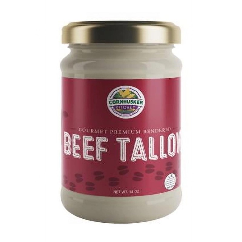 Cornhusker Kitchen Beef Tallow, Premium Rendered 14oz Jar, Quality Cooking Fat