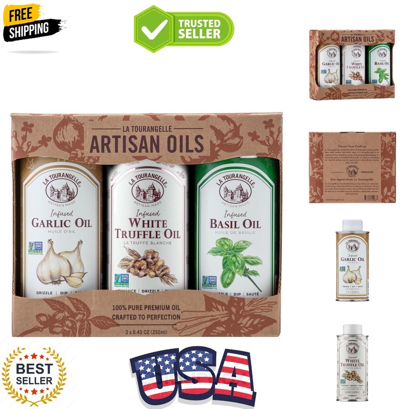 Infused Trio of Oils – Basil Oil, Garlic Oil, White Truffle Oil,Complex Gourm…