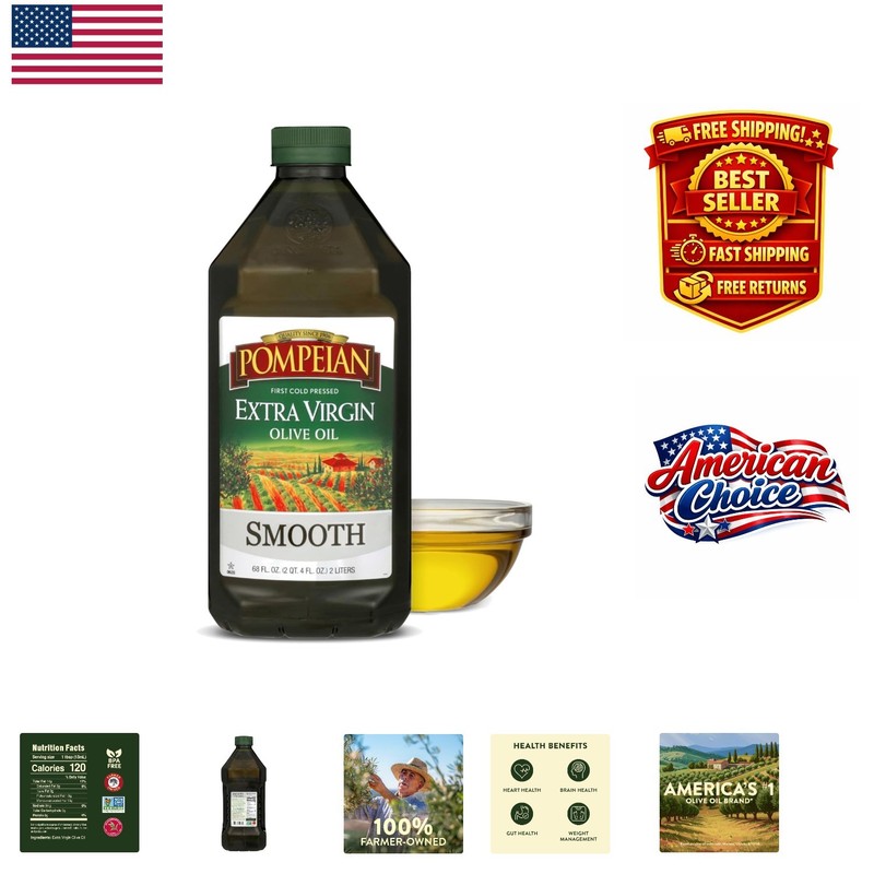 68 Fl Oz Smooth Extra Virgin Olive Oil – Ideal for Frying, Sautéing, Drizzling