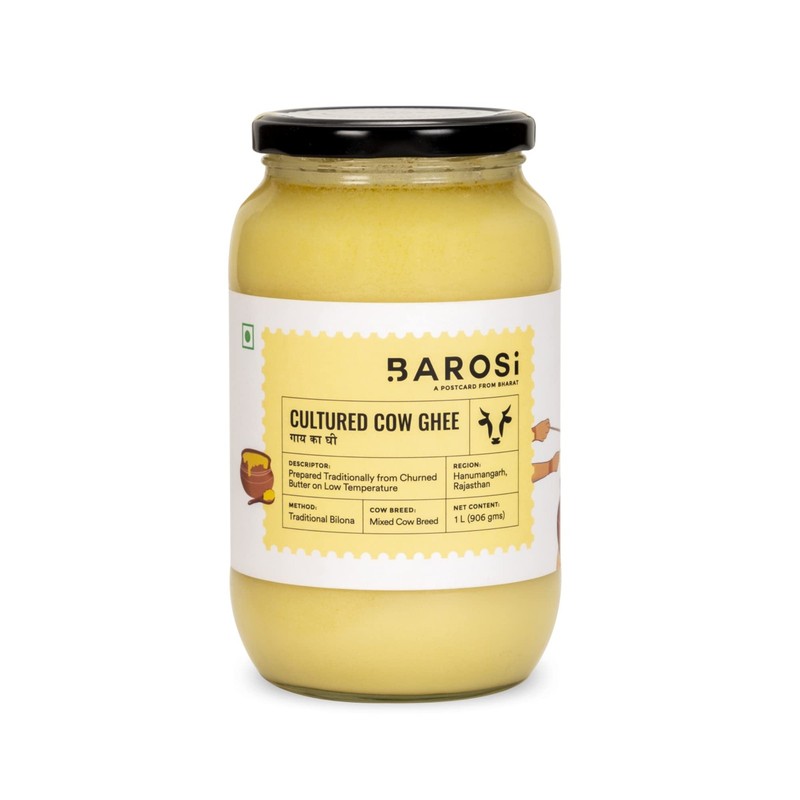 Barosi Desi Cow Ghee 1L | Vedic Bilona Method Pure Farm Made Glass Jar