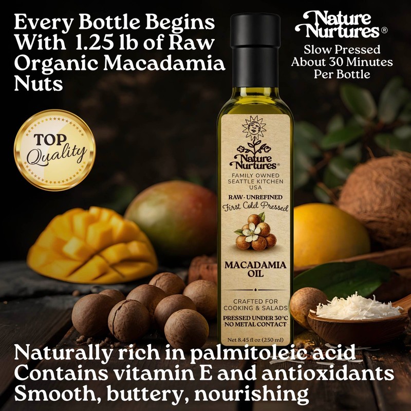 Macadamia Oil for Cooking Raw Unrefined First Cold-Pressed Below 30C Made in USA gallery