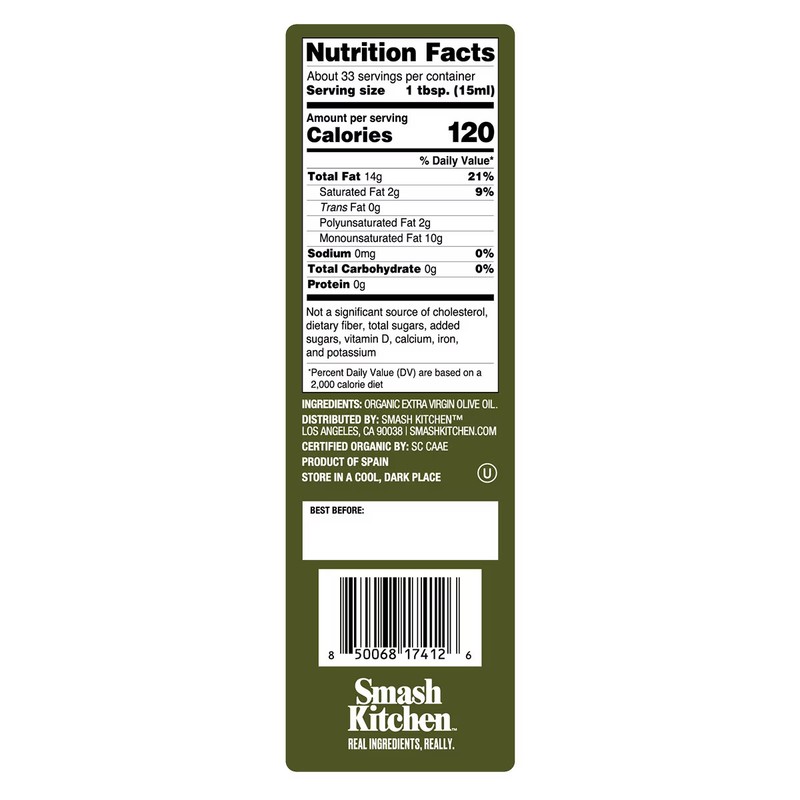 Smash Kitchen Organic Extra Virgin Olive Oil 16.9oz Bottle gallery