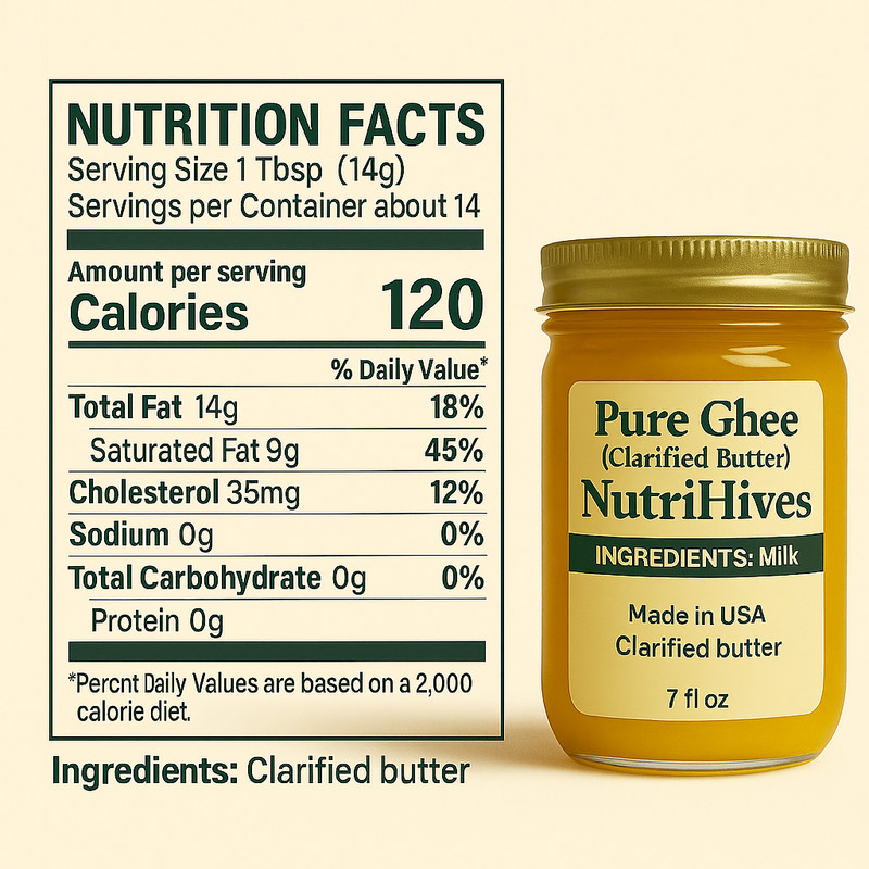 Pure Ghee - Clarified Butter, Product of USA, NutriHives- 7 fl oz gallery