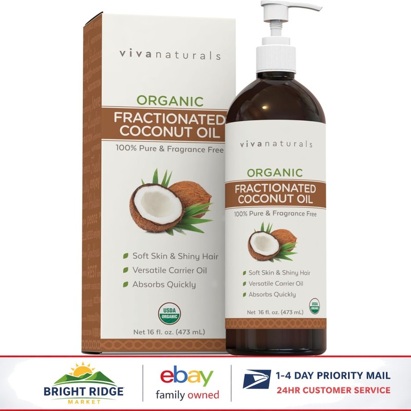 Organic Fractionated Coconut Oil 16 fl oz for Skin and Hair Moisturizing