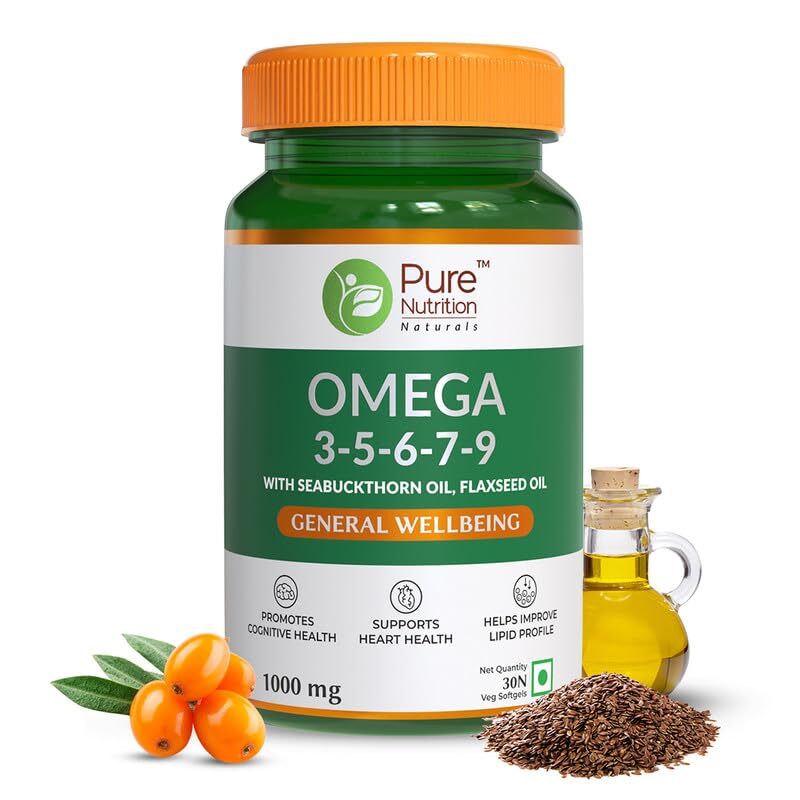 Vegan Omega 3-5-6-7-9 with Seabuckthorn Oil, Flaxseed Oil ,olive oil 30 Veg Cap