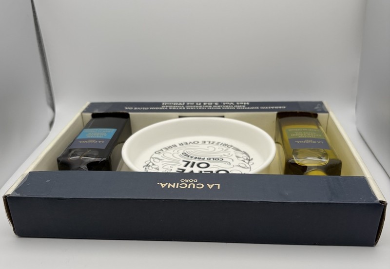La Cucina Doro Olive Oil & Balsamic Vinegar Dipping Set w/ Ceramic Dish NIB gallery