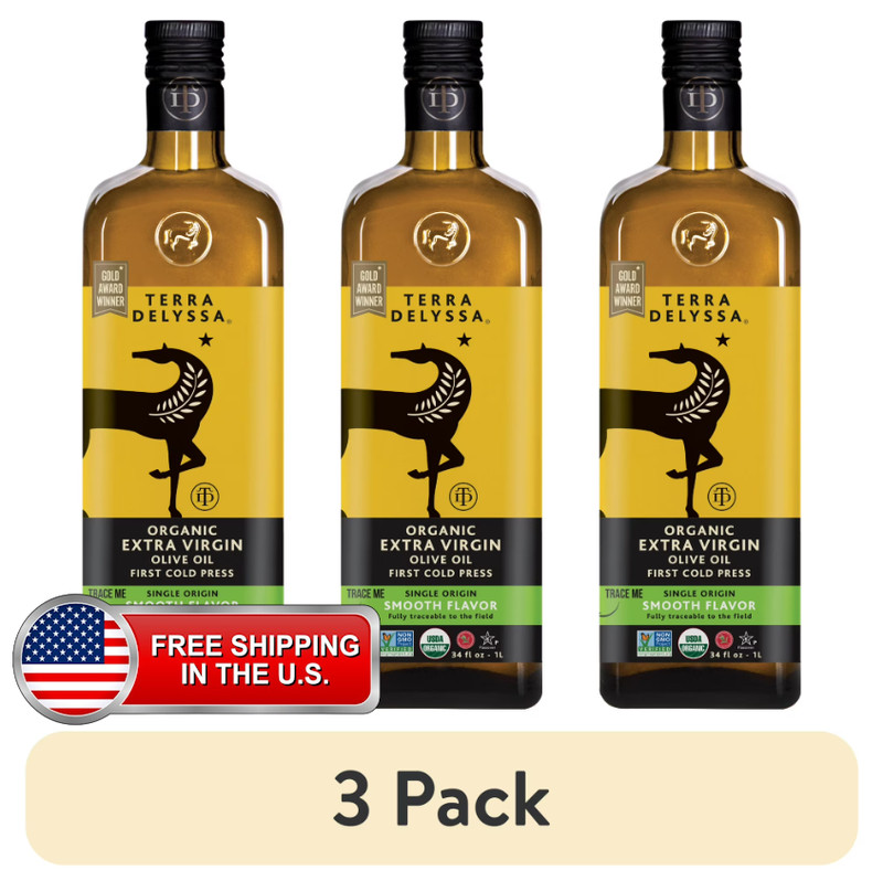 (3 pack) Terra Delyssa Organic Extra Virgin Olive Oil, 34 fl. oz. Glass