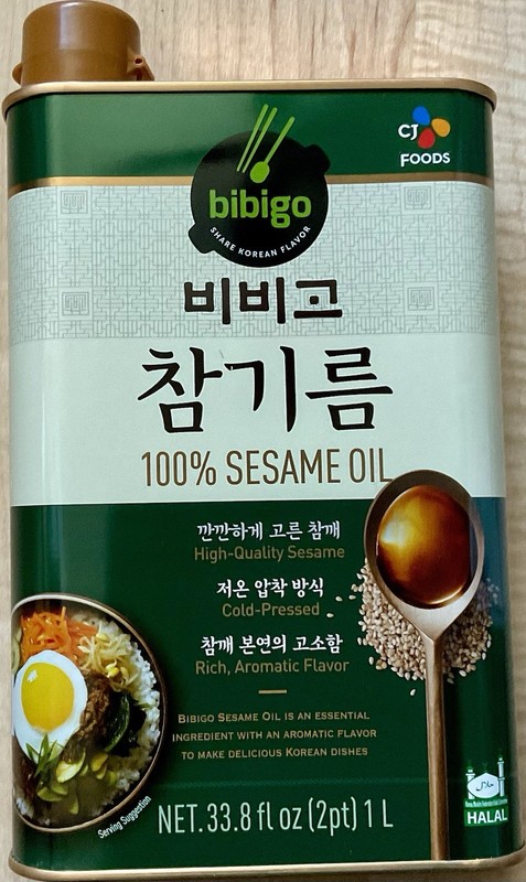 Bibigo 100% Sesame Oil Cold-Pressed Rich Aromatic Flavor Korean 33.8 fl oz