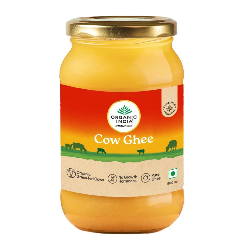 Organic India Pure Cow Ghee 500ml | Certified Organic Glass Bottle