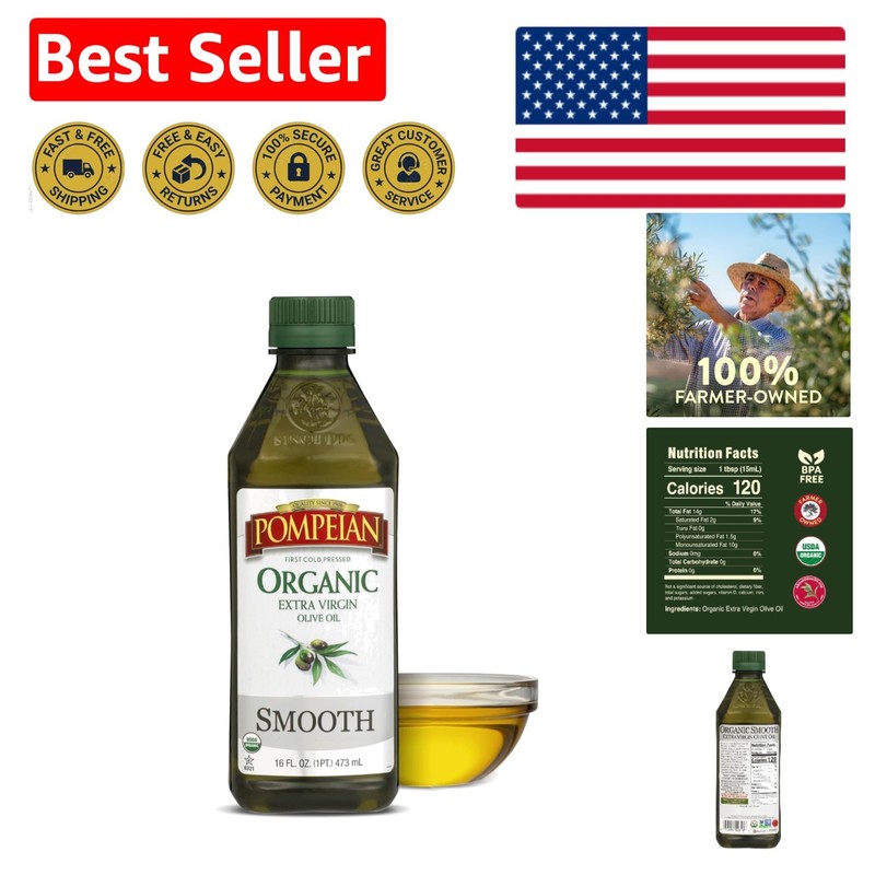 USDA Organic Smooth Extra Virgin Olive Oil, 16 Fl Oz – First Cold Pressed Luxury