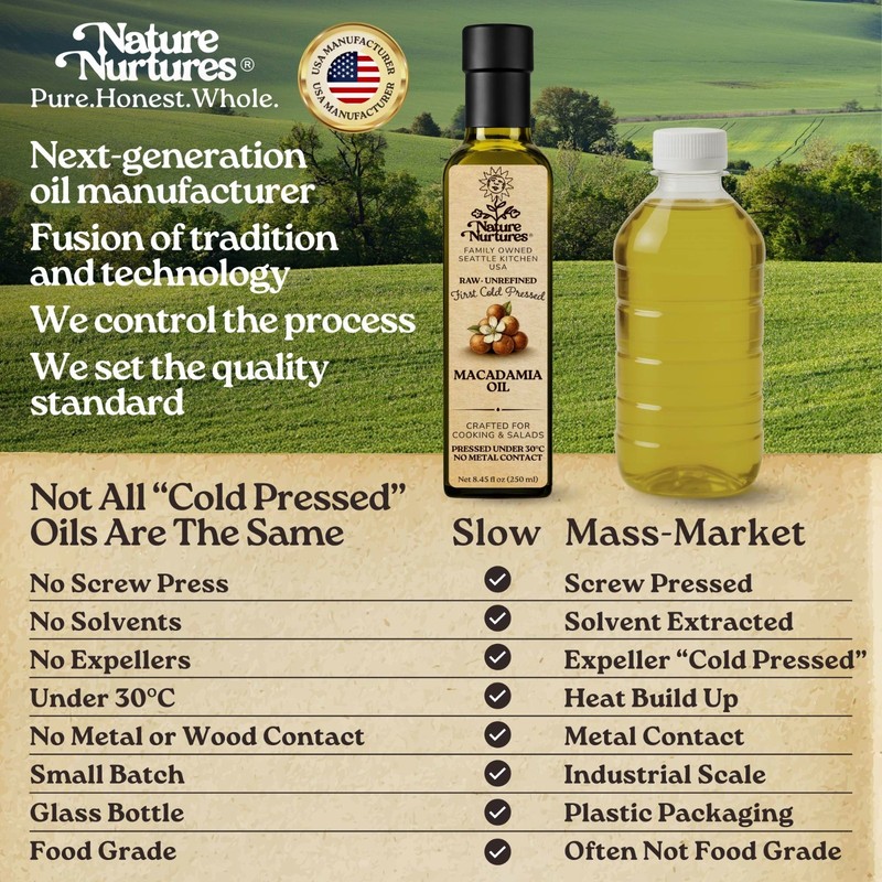 Macadamia Oil for Cooking Raw Unrefined First Cold-Pressed Below 30C Made in USA gallery