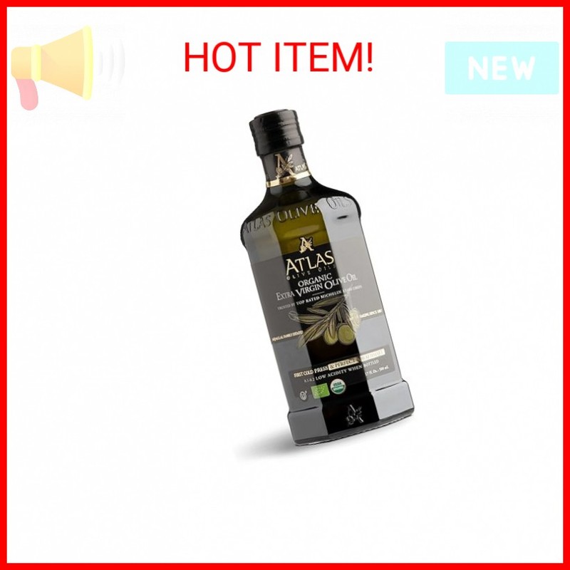 Atlas Organic Cold Pressed Moroccan Extra Virgin Olive Oil in Glass Bottle, Poly