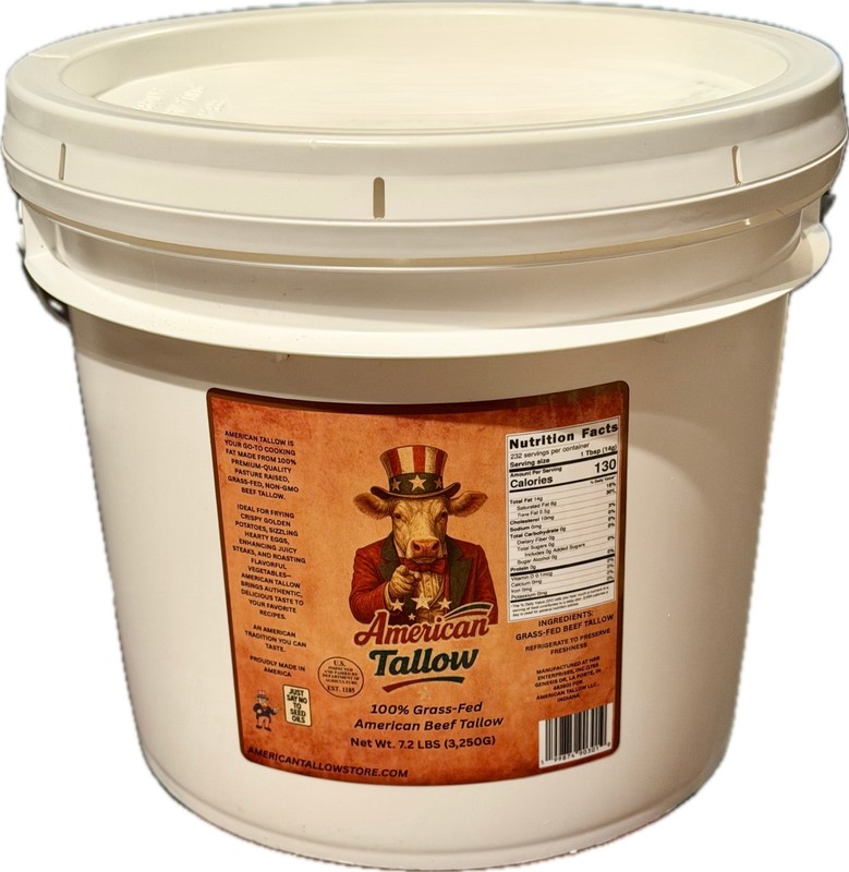 1 Gallon 100% Grass-Fed Beef Tallow, 7.2 LBS, Pasture-Raised, Non-GMO, Bulk