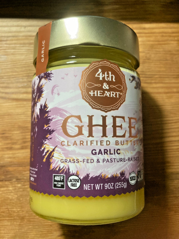 Garlic Infused Grass Fed Ghee Lactose Free Spreadable Cooking Butter 9 Oz USA