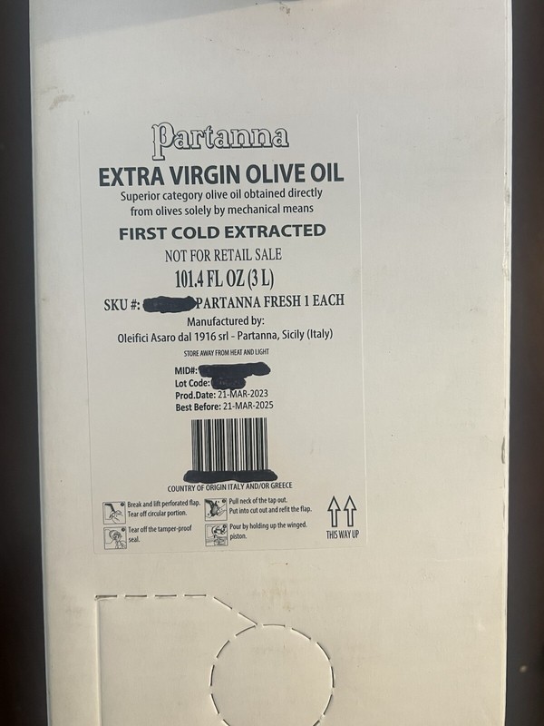 Starbucks Partanna Extra Virgin Olive Oil 3L Box With 3.4 OZ Full Tin included gallery