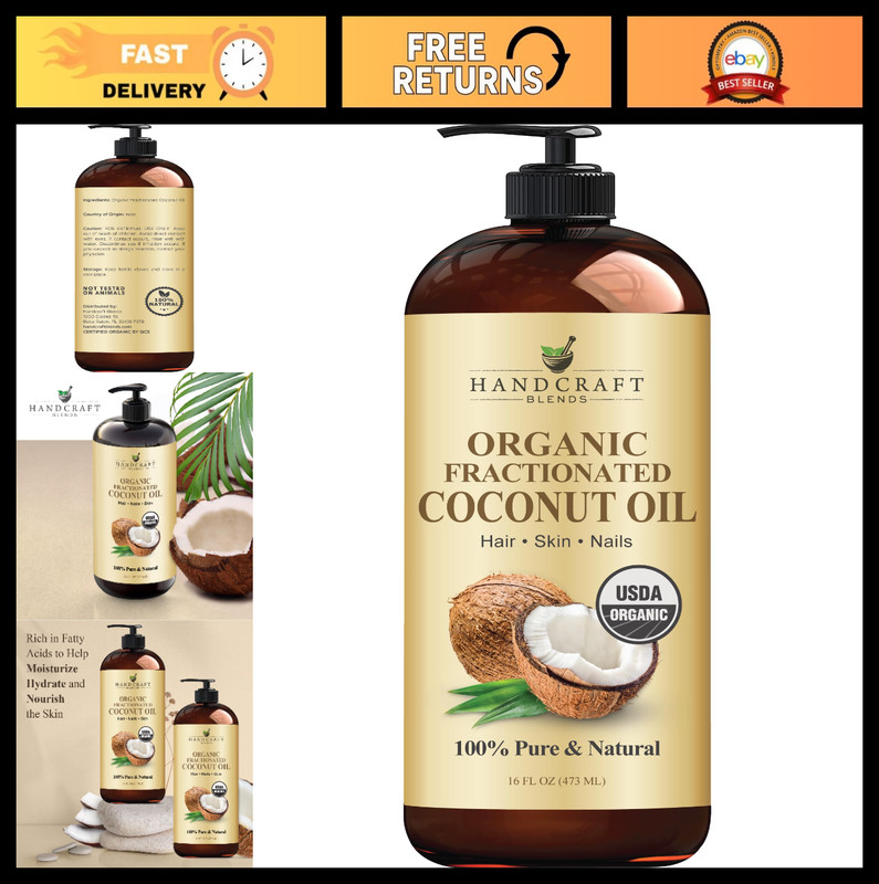 Organic Fractionated Coconut Oil 16 Fl Oz | Pure Natural Bath & Body Carrier Oil