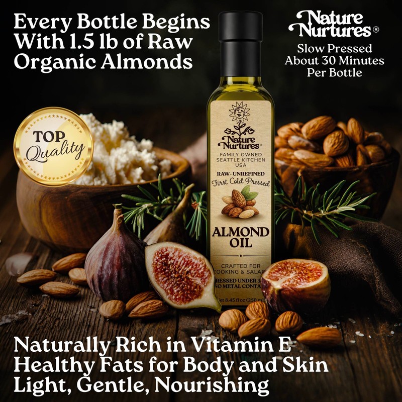 Almond Oil for Cooking Raw Unrefined First Cold-Pressed Below 30C Made in USA gallery