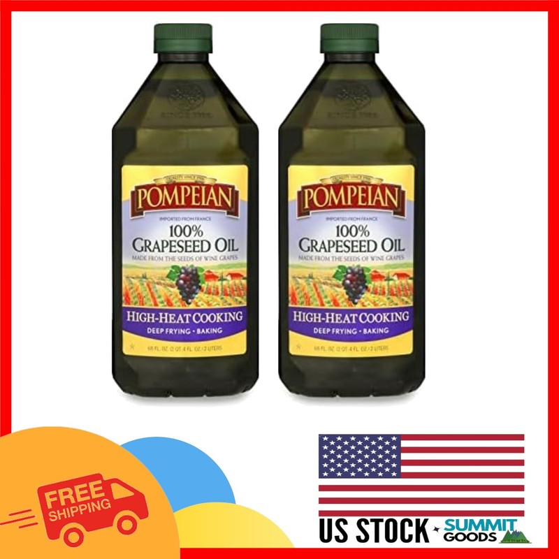 High Smoke Point 100% Grapeseed Oil for Healthy Cooking – 68 FL OZ (Set of 2)