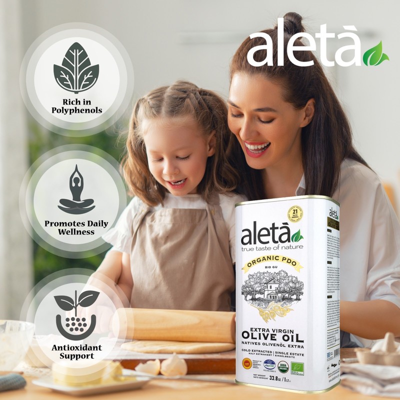 Aleta Farms, Organic & Single Estate Extra Virgin Olive Oil, 1 Lt (33.8 oz.) Tin gallery