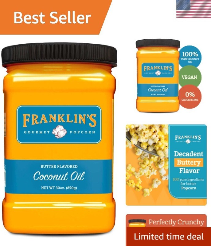 Franklin’s Gourmet Popcorn Butter Flavored Coconut Oil – 30 oz- Zero Trans Fa…