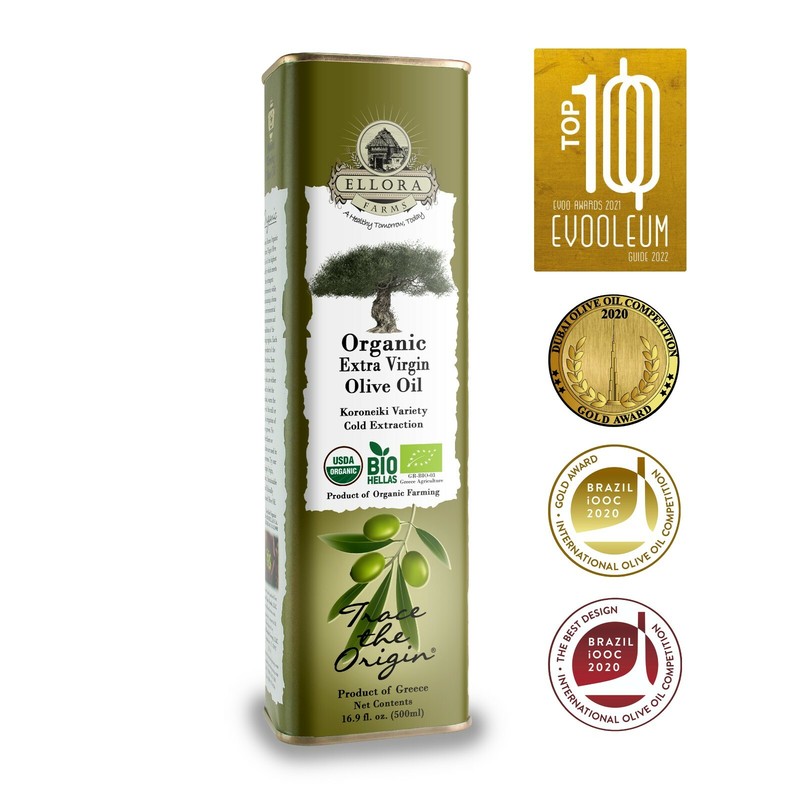 Ellora Farms, USDA Organic Greek Extra Virgin Olive Oil, Unfiltered 16.9 Oz Tin