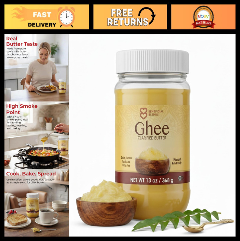 Lactose-Free Ghee, Clarified Butter Cooking Oil, Keto & Paleo Friendly, 13 oz
