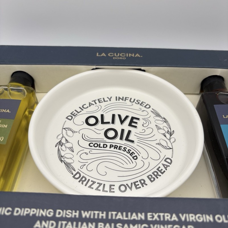 La Cucina Doro Olive Oil & Balsamic Vinegar Dipping Set w/ Ceramic Dish NIB gallery