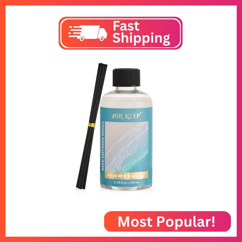 Airkeep Reed Diffuser Oil Refill with Diffuser Sticks, 6.76 Fl Oz(200ml) Ocean M
