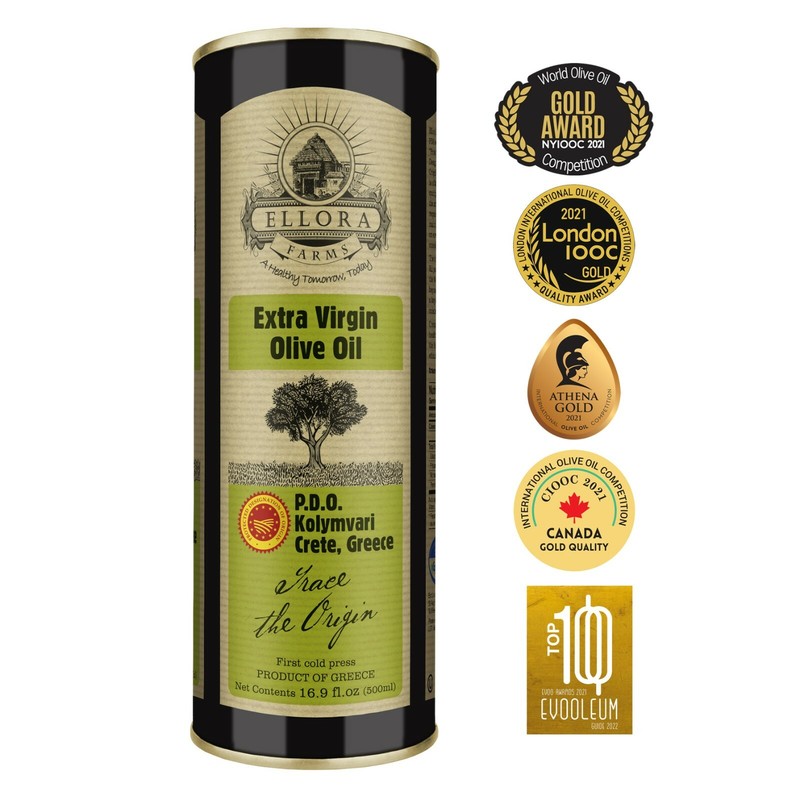 Ellora Farms, Global Awards, Single Estate Greek Extra Virgin Olive Oil, 16.9oz