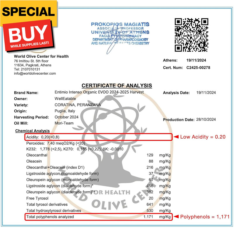 Intenso +900 mg/kg Polyphenol Rich Organic Extra Virgin Olive Oil, New 2024-2025 gallery