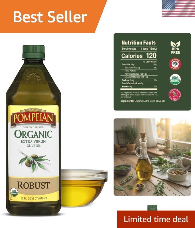 Robust Organic Extra Virgin Olive Oil 32 fl oz – First Cold Pressed for Cooking