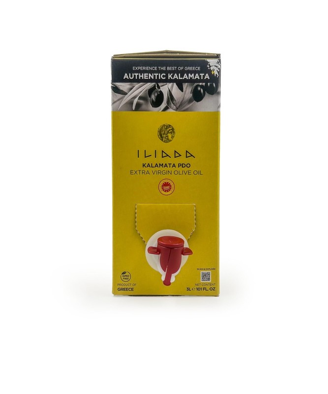 3 Lt Iliada Kalamata PDO Extra Virgin Olive Oil Bag in a Box, Greek. Cold Press