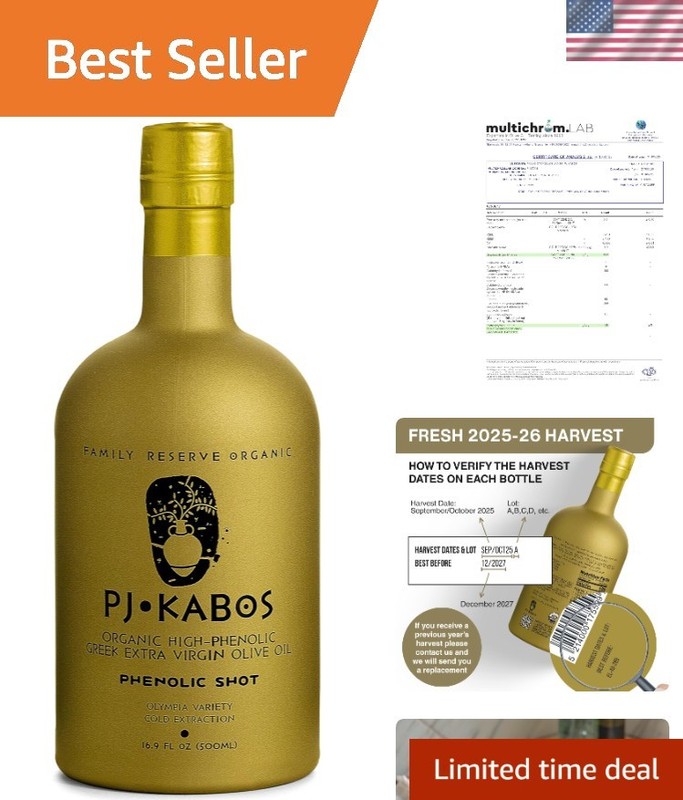 2025/26 Fresh Harvest, Extremely High Phenolic 900+ mg/kg, USDA Organic Greek…