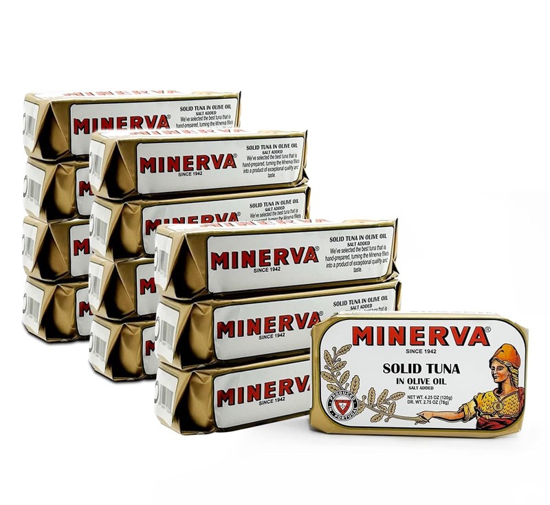 Minerva Premium Canned Tuna in Olive Oil with Sea Salt – 4.25 oz Pack of 12