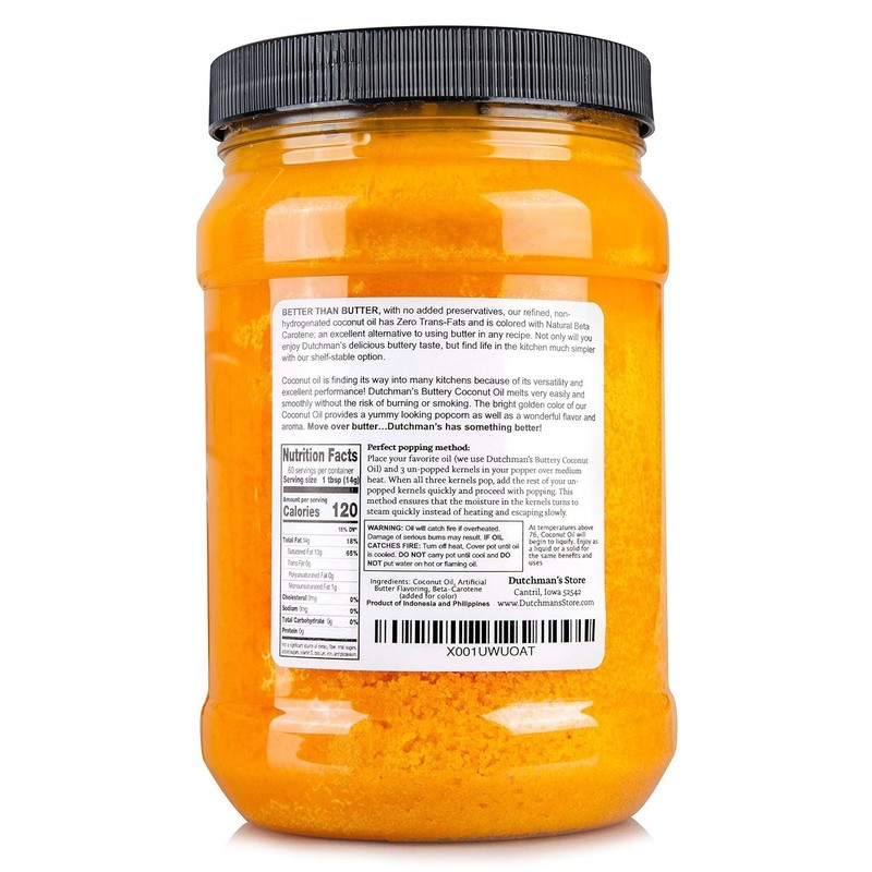Dutchman’s Popcorn Coconut Oil | Butter Flavored Oil, 30oz Jar - Colored with... gallery