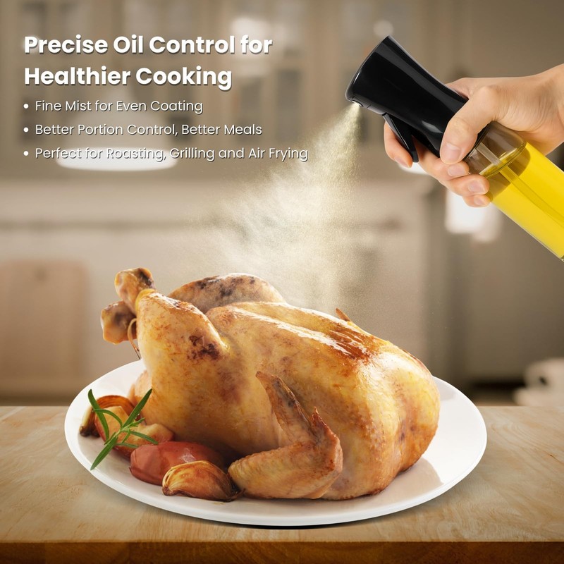 BOKKY Olive Oil Sprayer for Cooking 2 in 1, 220ml Black & White / 2 Pack gallery