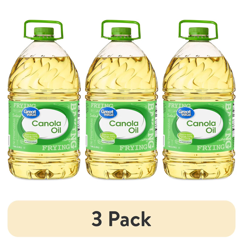 (3 pack) Great Value Canola Oil, Heart Healthy, High Smoke Point 1 Gallon Bottle