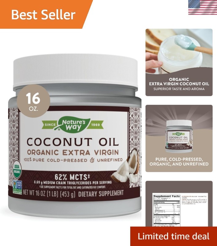 Organic Extra Virgin Coconut Oil 16 oz – Gluten-Free & Non-GMO Cooking Essential