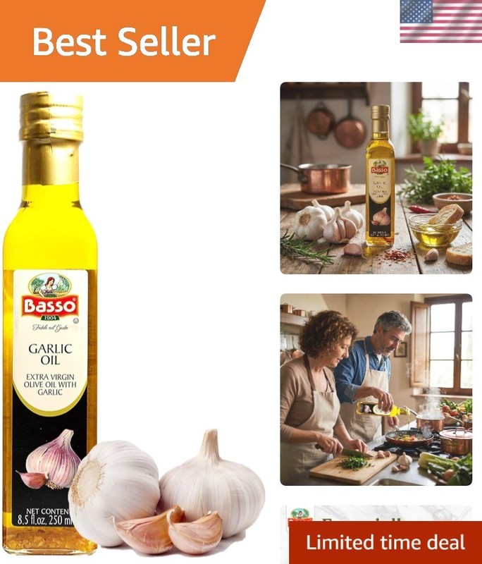8.5 Fl Oz Garlic-Infused Extra Virgin Olive Oil for Versatile Cooking