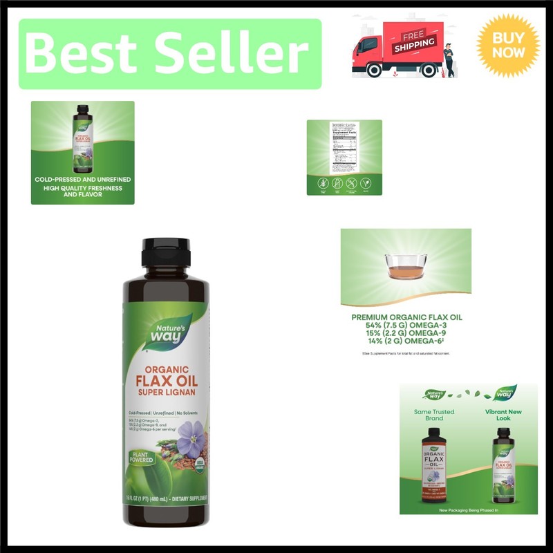 Versatile Organic Flax Oil Super Lignan – Heart & Digestive Health, 16 Fl Oz