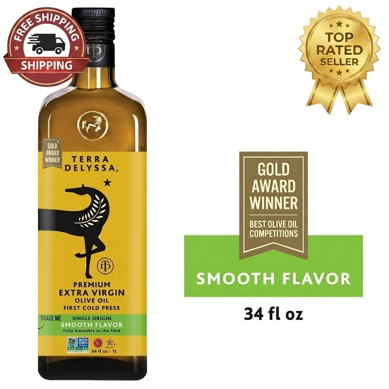 Terra Delyssa Organic Extra Virgin Olive Oil, 34 oz – Single Large Bottle