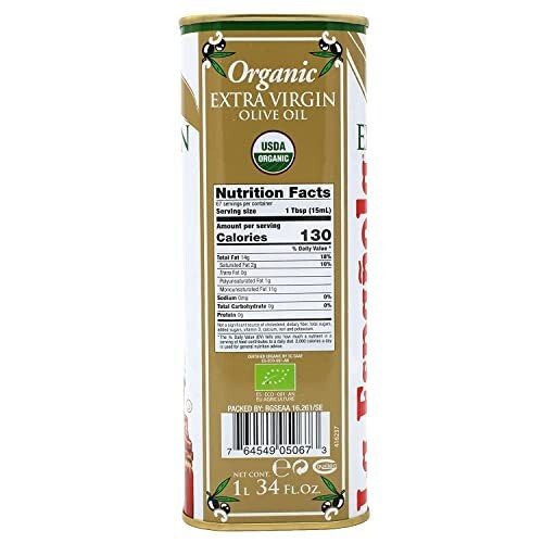 Spanish Organic Extra Virgin Olive Oil First Cold Pressed 2 Tin Cans 33.8 Fl.Oz gallery