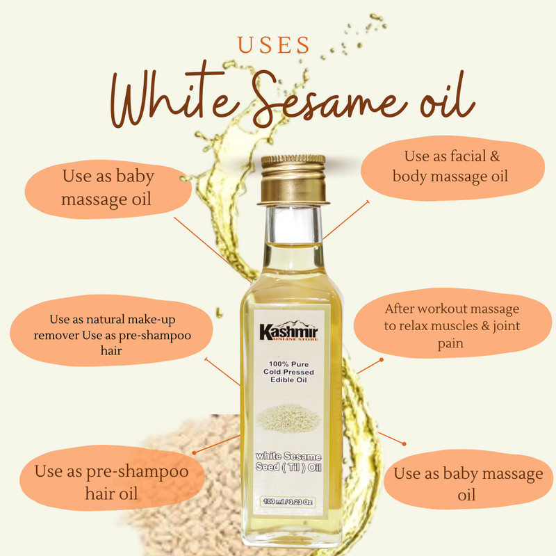 Natural Cold-Pressed Edible White Sesame Oil – Food-Grade & Edible – 100ML gallery