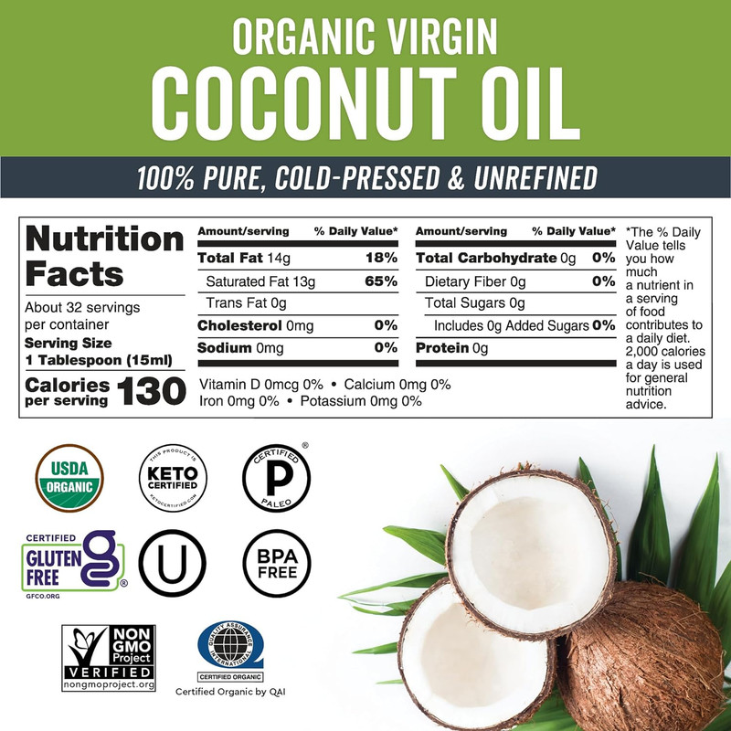 Organic Extra Virgin Coconut Oil, Unrefined Cold-Pressed, USDA Organic, 16 Fl Oz gallery