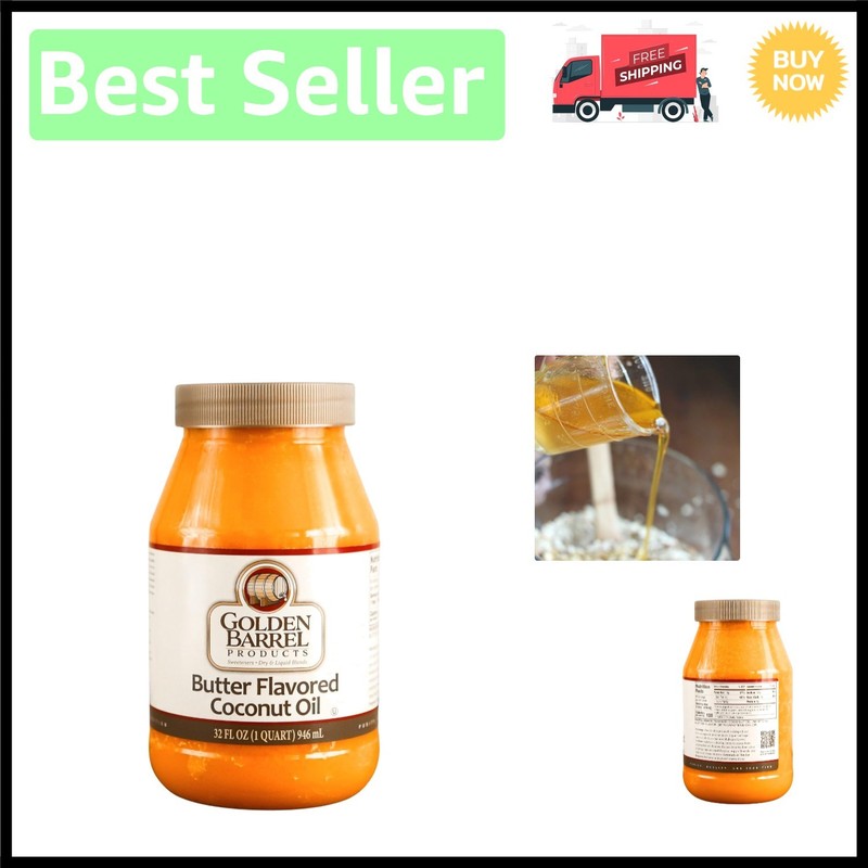 Butter Flavored Coconut Oil 32 oz: Dairy-Free Refined Oil for Baking & Popcorn