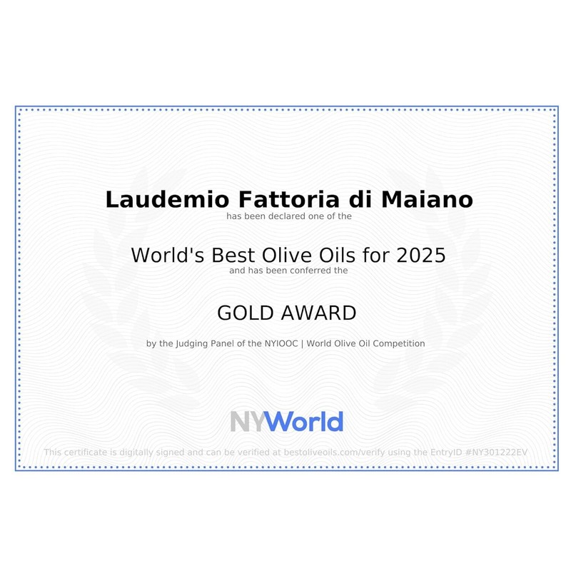 Sanniti Laudemio Organic Extra Virgin Olive Oil Fattoria di Maiano, Gold Award gallery